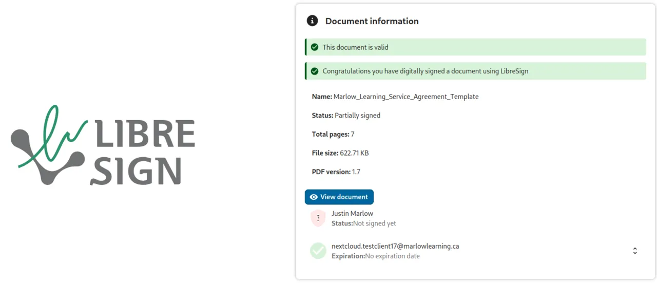 LibreSign confirmation page